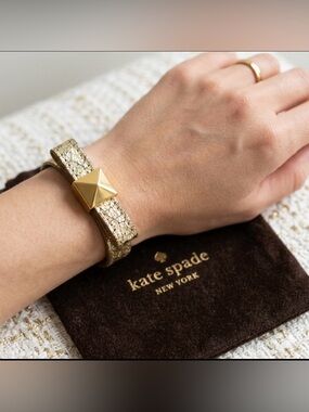 Kate Spade Antiqued Goldtone Glitter Bow Adjustable Leather Bracelet